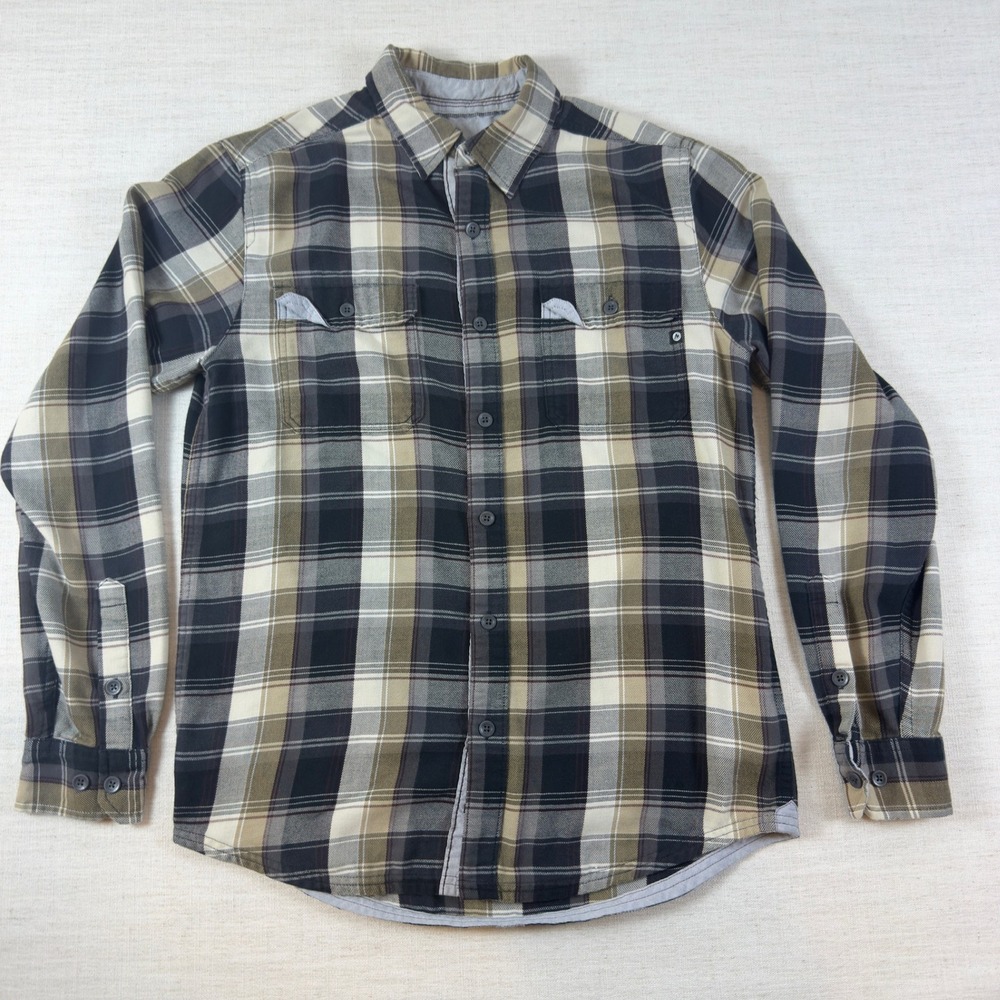 Marmot Mens Small Plaid Long Sleeve Button Down Shirt Black Tan G53000